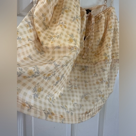 Motel rocks yellow floral gingham tank top spaghetti straps womens size XL large - Picture 3 of 8